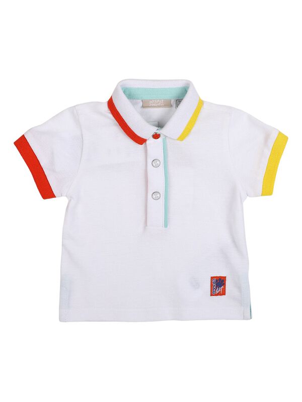 Boys White Colorblocked Short Sleeve Knitted Polo image number 0
